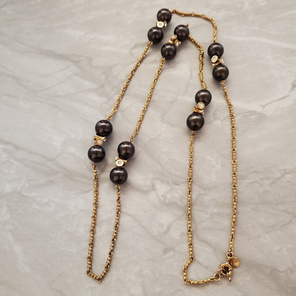 💖 J.Crew Dark Grey Rhinestones Pave Pearl Station Sweater Necklace 💖